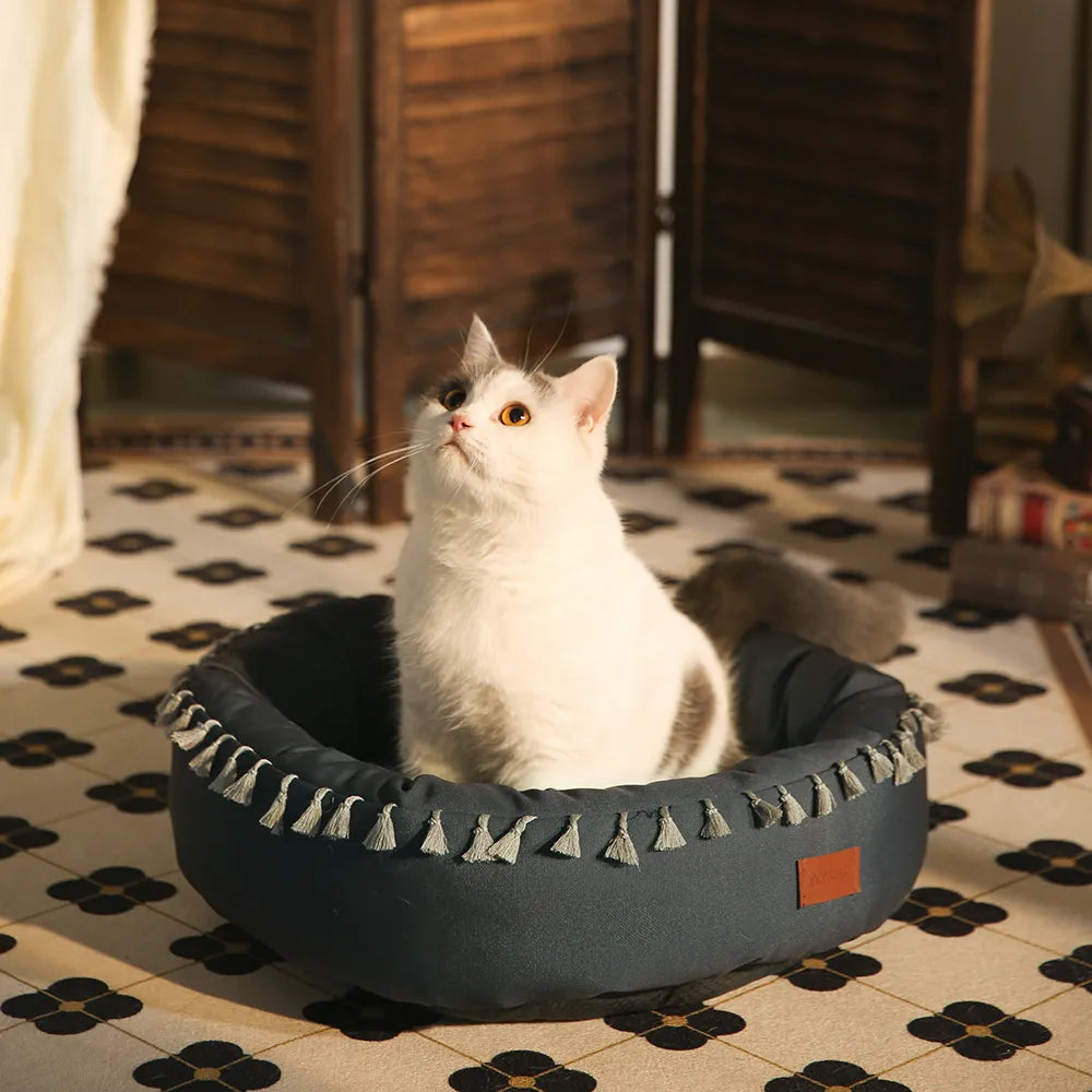 Round Dog Bed Canvas Pet Bed