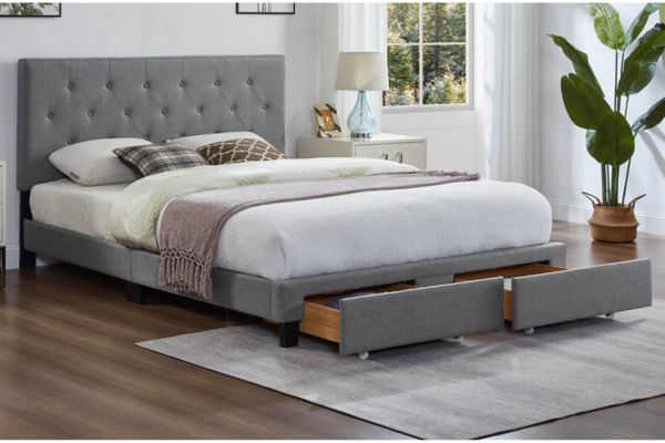 T2125G Grey Linen Storage Platform Bed with Adjustable Tufted Headboard