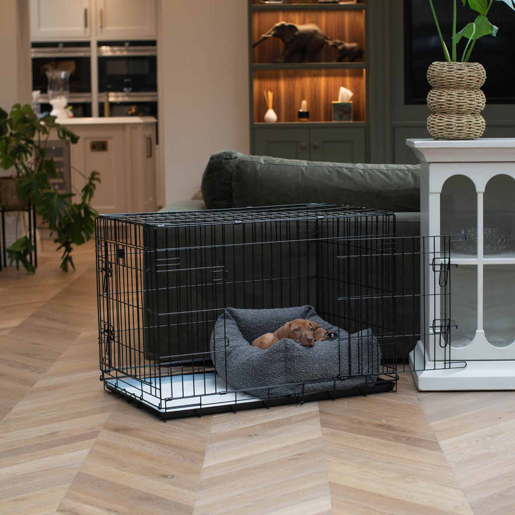 Cozy & Calming Puppy Cage Bed In Granite Bouclé