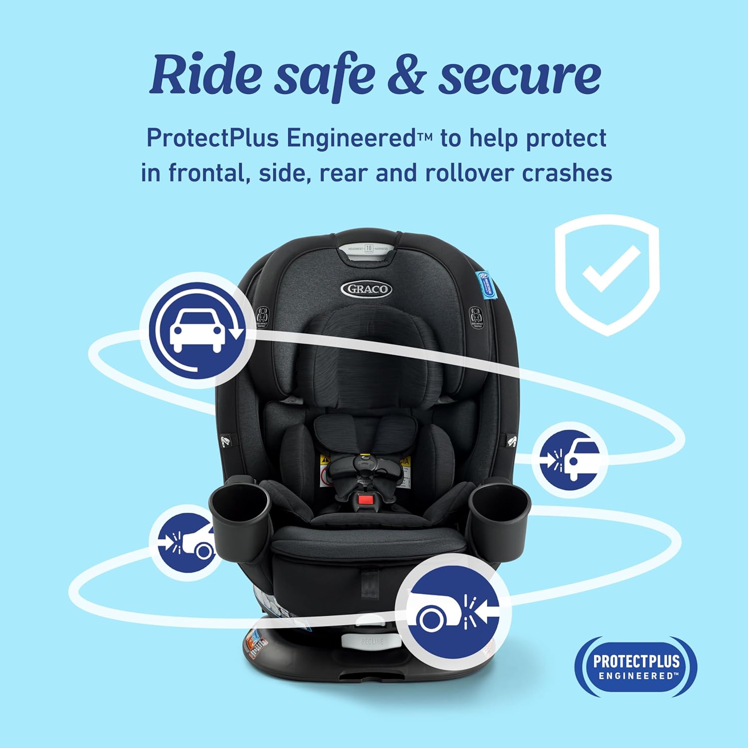 3-in-1 Rotating Convertible Car Seat, 360° Swivel Car Seat for Infants and Toddlers with Adjustable Headrest and Harness