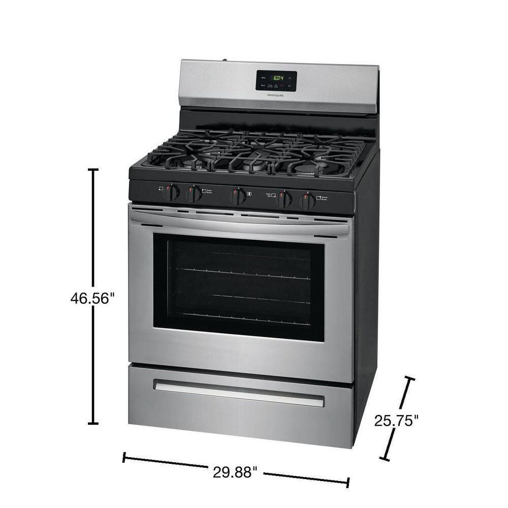 30-Inch 5-Burner Freestanding Gas Range, Stainless Steel