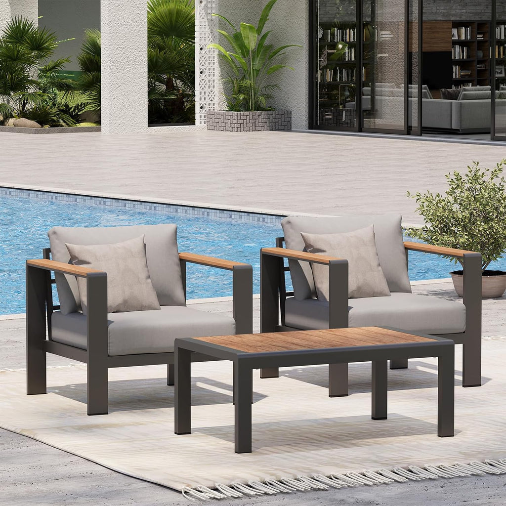 Aluminum Outdoor Patio Furniture Set with Coffee Table, 5 Piece Patio Conversation Sets, Outdoor Sectional Furniture for Porch, Balcony, Yard, Gray