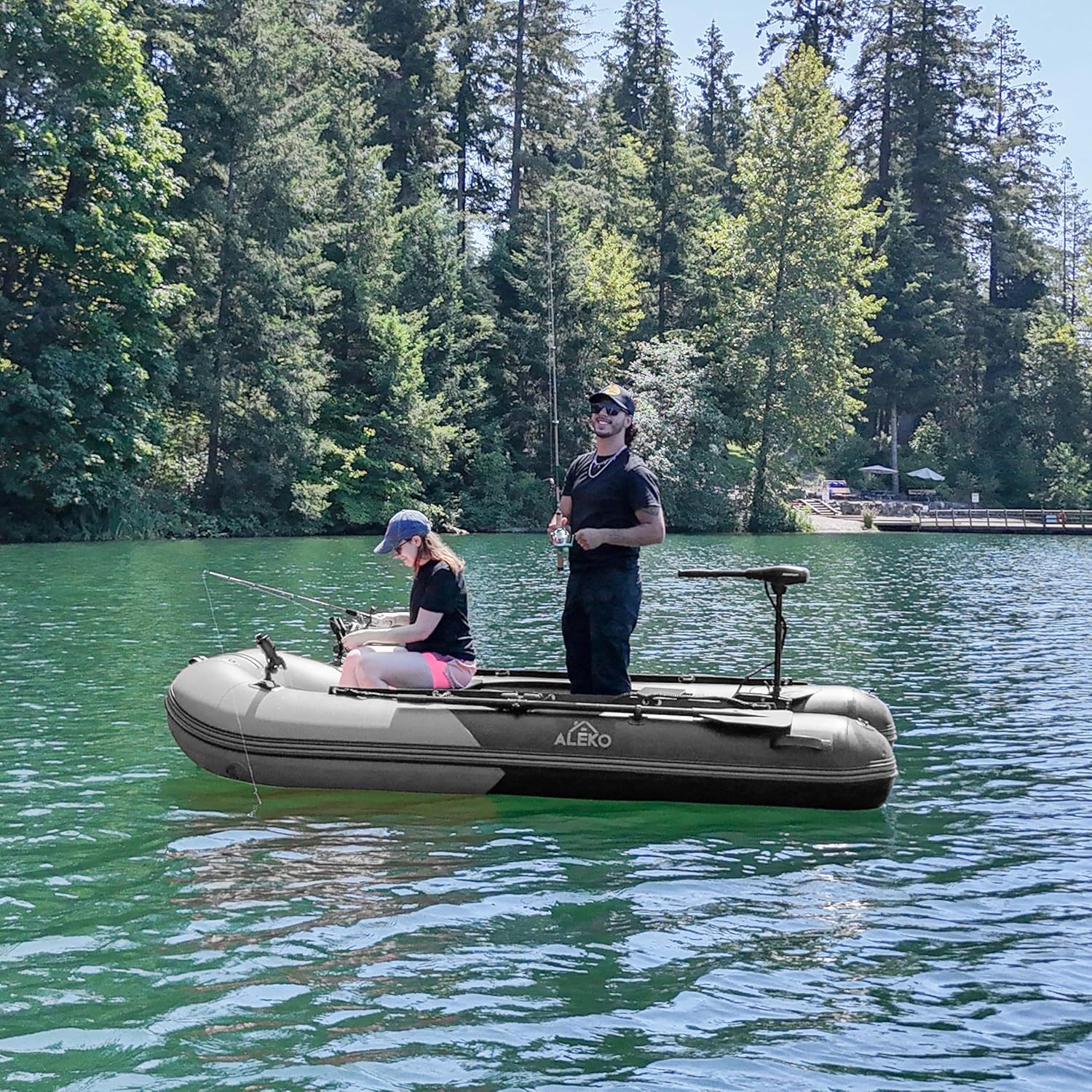 Multi-Person Inflatable Fishing Boat with Aluminum Floor, Oars and Rod Holders