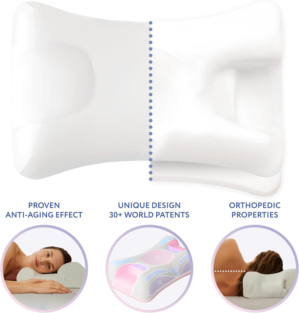 Anti-Aging Beauty Pillow, Adjustable Memory Foam Pillow with Ergonomic Contoured Design for Head and Neck Support