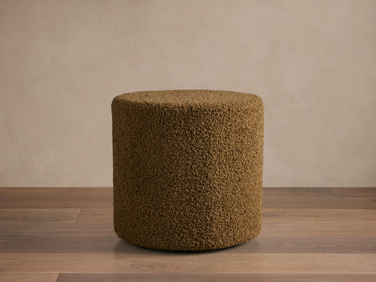 Faux Sherpa Pouf in Olive