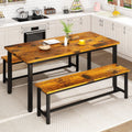 AWQM Dining Table Set with Two Benches, Kitchen Table Set for 4-6 Persons, Kitchen Table of 43.4 x 23.7 x 28.6 Inches, Bench of 38.6 x 11.9 x 17.6