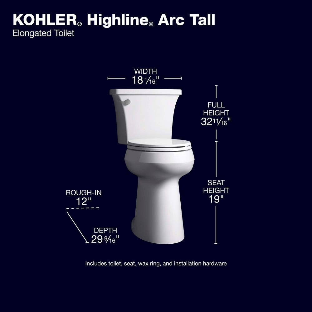 Extra-Tall 2-Piece Elongated Toilet, 1.28 GPF Single Flush, White, Seat Included