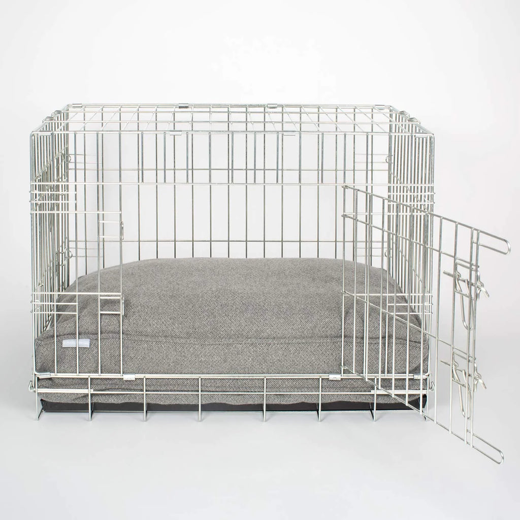 Dog Cushion in Pewter Herringbone Tweed