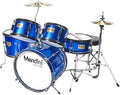 16-Inch 5-Piece Junior Drum Set for Kids with Adjustable Throne, Cymbal, Pedal and Drumsticks, Blue Metallic