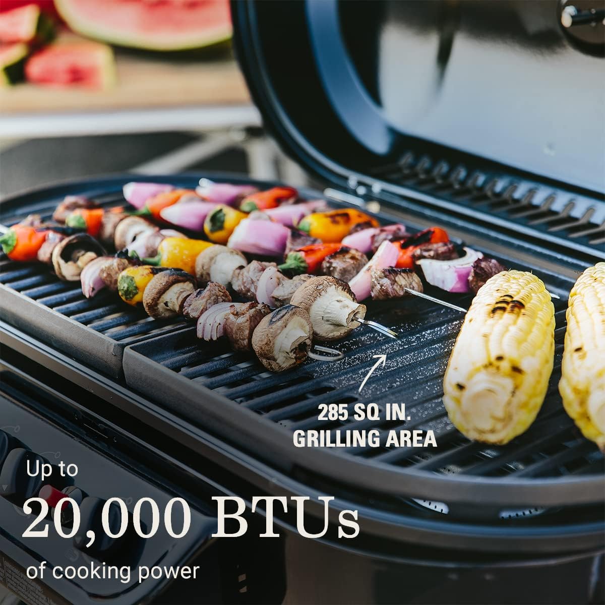 Portable Stand-Up Propane Grill with 3 Adjustable Burners, Push-Button Ignition and 20,000 BTU