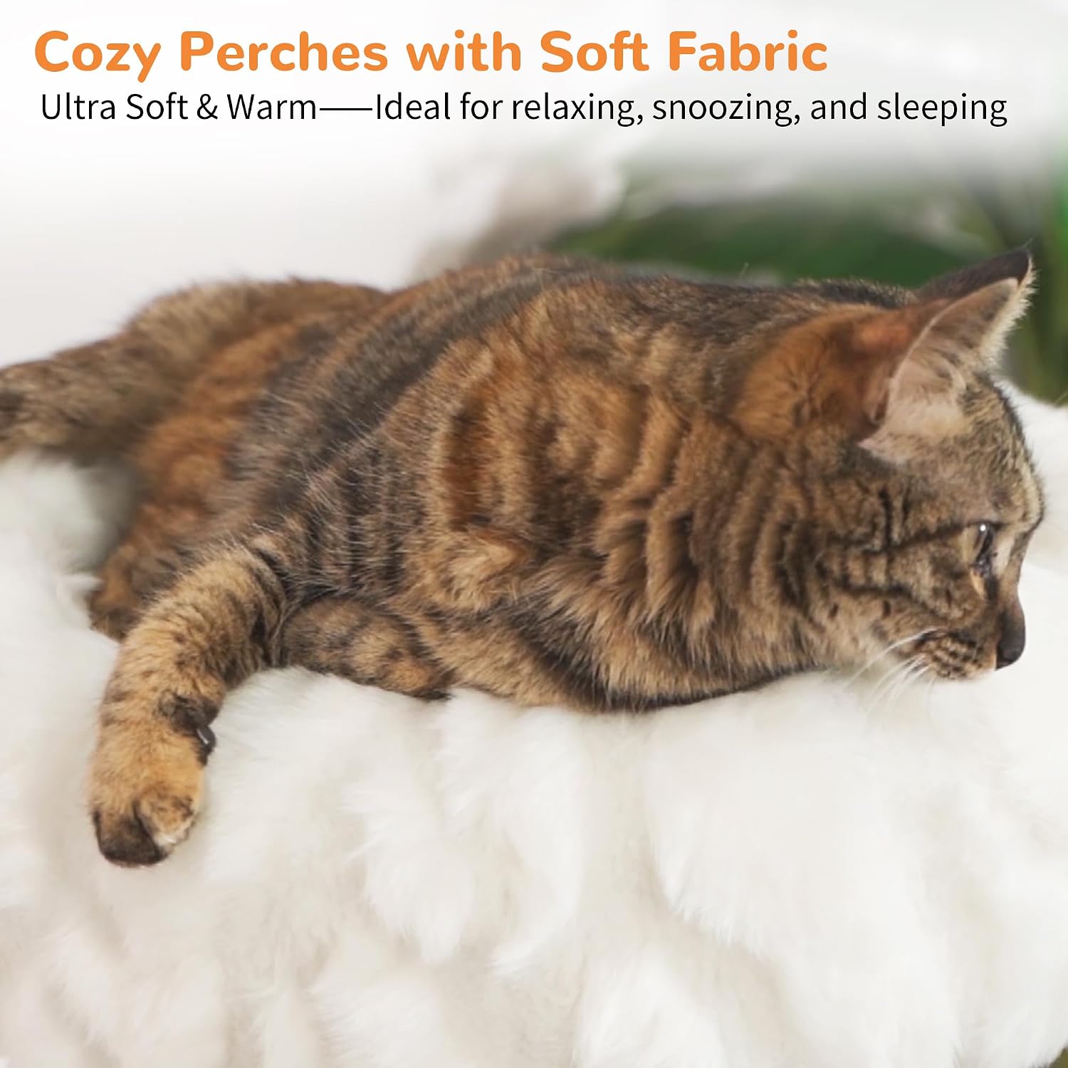 COZIWOW Cloud Cat Tree for Indoor Cats, 42" Modern Aesthetic Cat Tower with Solid Wood Branches, Top Cat Bed, Side Perch, Large Condo, Scratching Posts, Cat-Approved, White