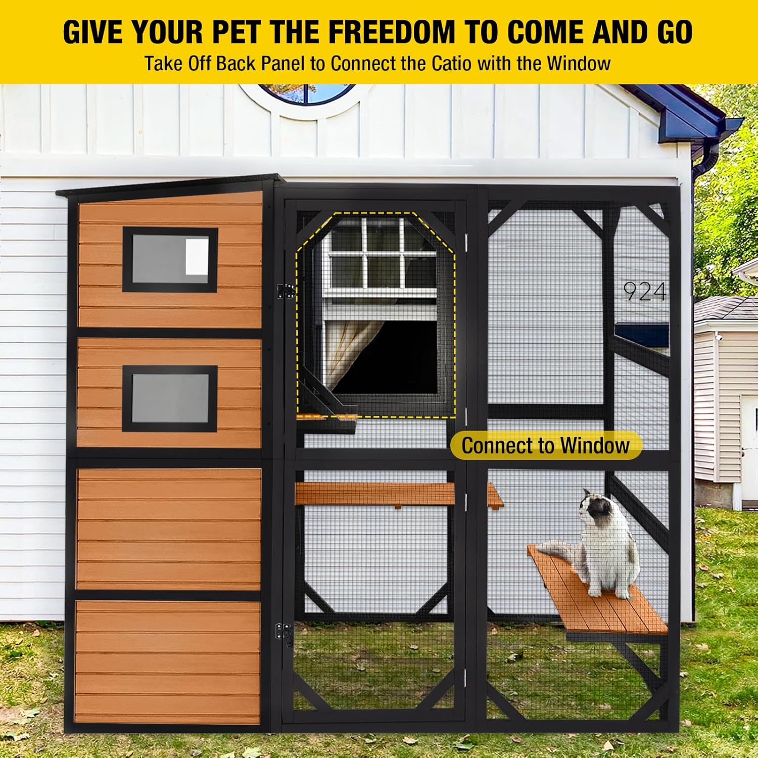 Large Outdoor Cat Enclosure, 4-Tier Catio with Weatherproof Roof, 70 H x 77 L in, Spacious Cat Playpen