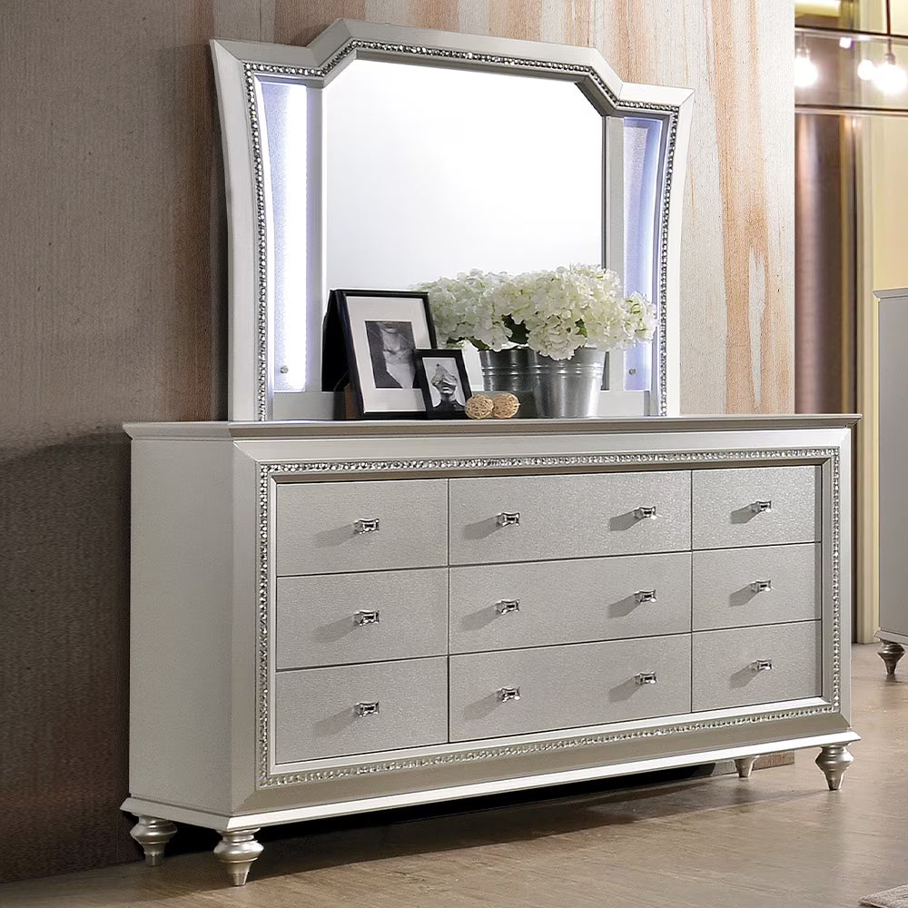 Acme Kaitlyn Dresser with 9 Storage Drawers in Champagne 66"L x 18"W x 39"H