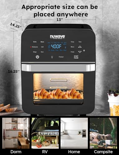 15.5-Qt Extra-Large Air Fryer Oven with Rotisserie Basket, Skewer Kit, Reversible Grill/Griddle Plate and Smart Thermometer, 1800W, Black
