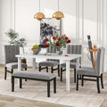 Set of 6 Marble Sticker Dining Table and 4 Velvet Upholstered Dining Chairs and Bench (White+Grey) Dimensions Table: 60"L x 36"W x 30"H Chair: 19.3"L