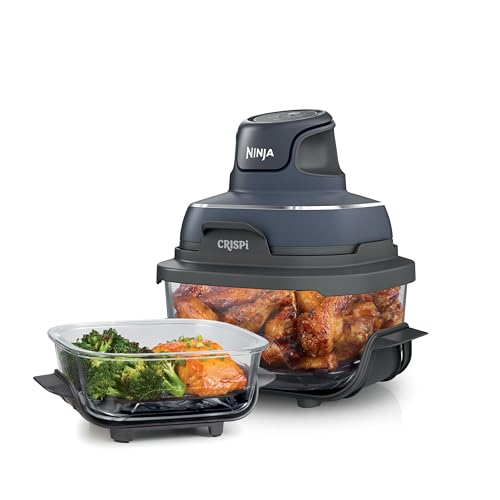 4-in-1 Portable Glass Air Fryer Cooking System with 4QT & 6-Cup Glass Containers and Storage Lids, Cyberspace