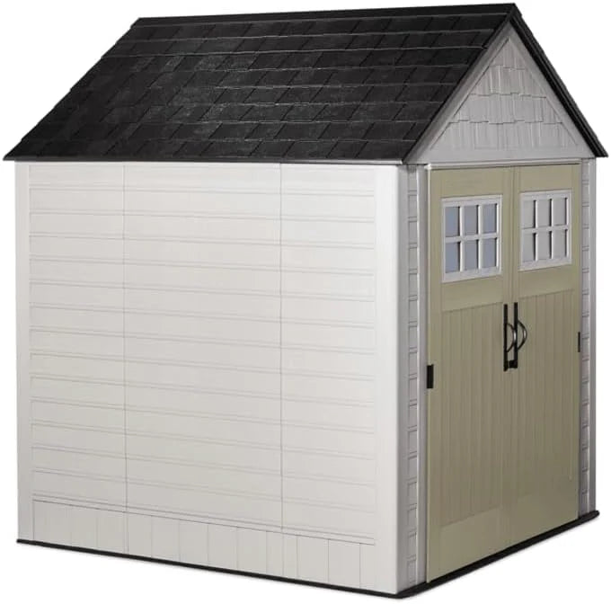 7 x 7 Ft Resin Outdoor Storage Shed with Floor, Weather Resistant, Gray
