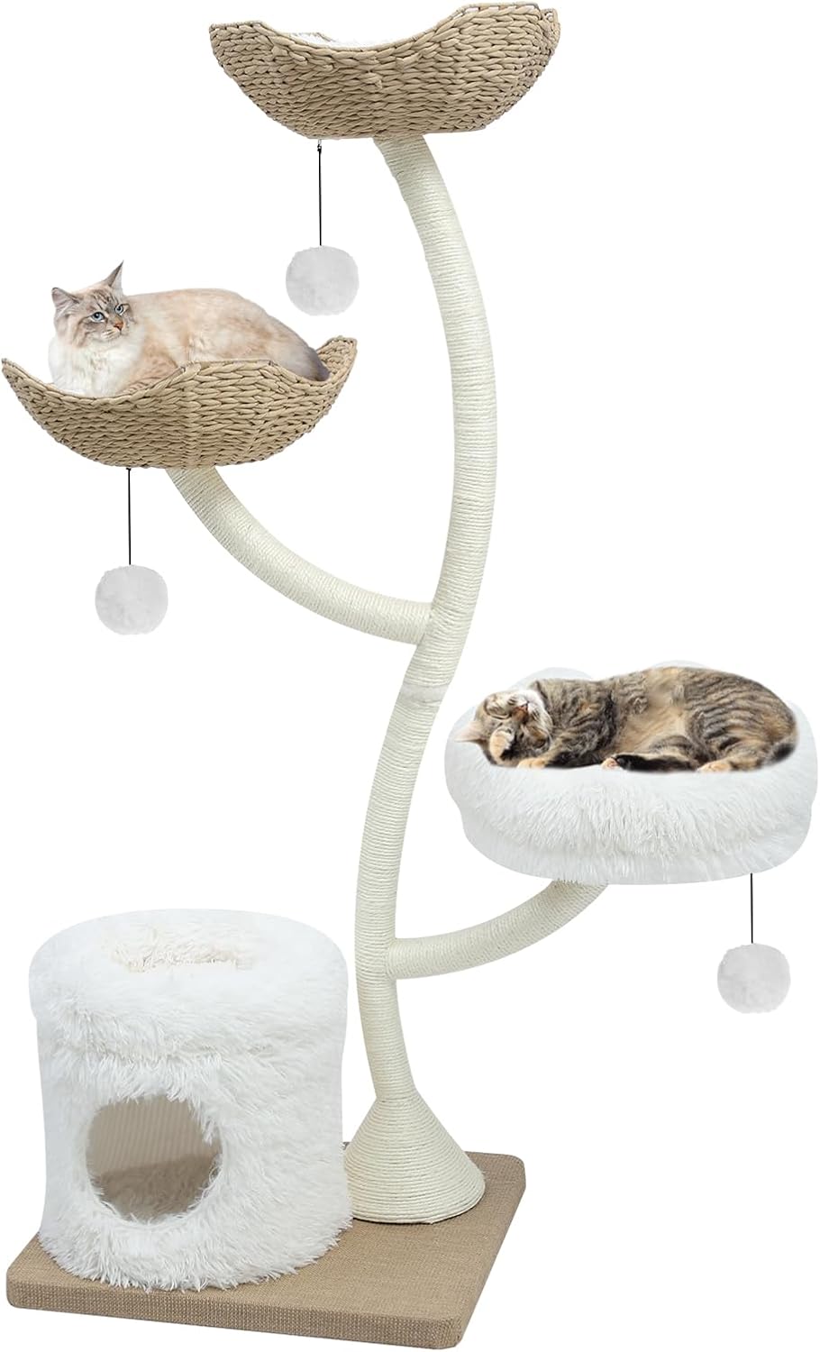 63" Tall Cat Tree Tower for Indoor Cats, Multi-Level Large Cat Climbing Furniture with Scratching Posts, Soft Perch, Cozy Cave, and Hanging Toys, Sturdy Design for Multi-Cat Households