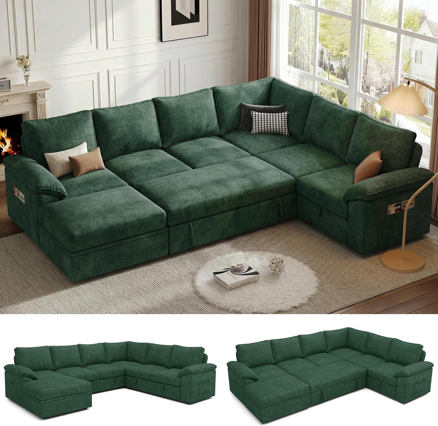 106'' Modular Sectional Sofa with Pull Out Bed, Sleeper Sofa, Dark Gray