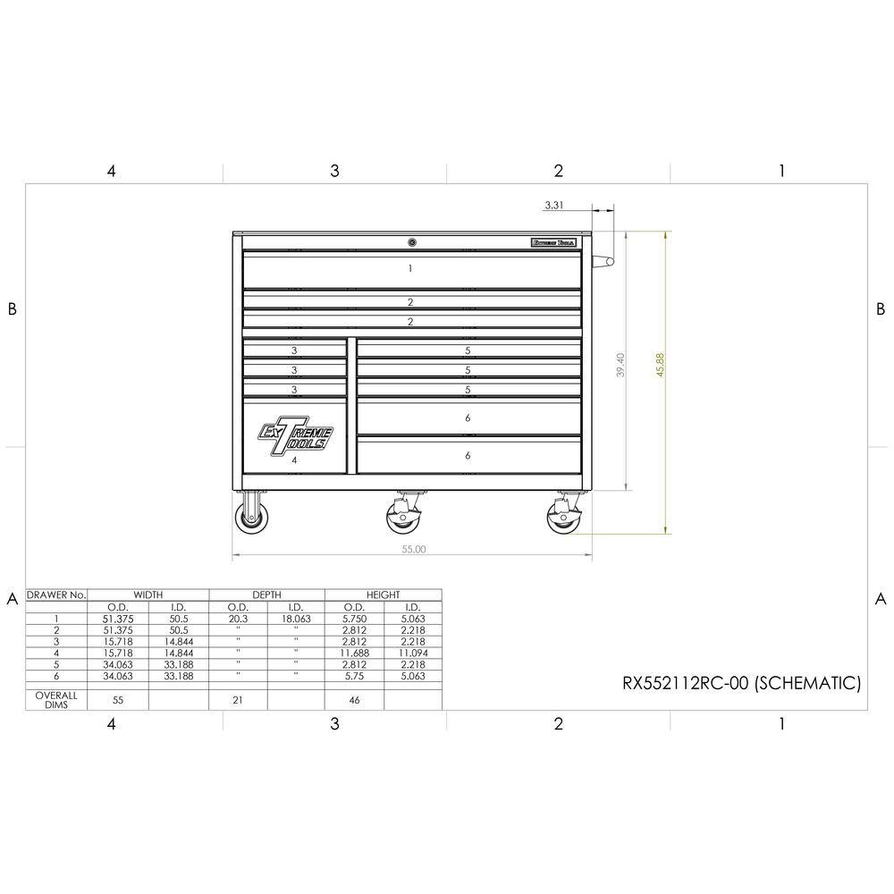55-Inch 12-Drawer Rolling Tool Cabinet Chest, Blue