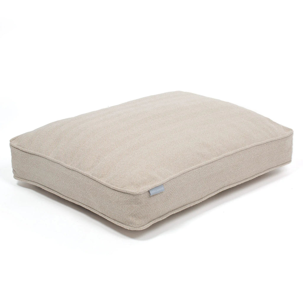 Dog Cushion in Natural Herringbone Tweed