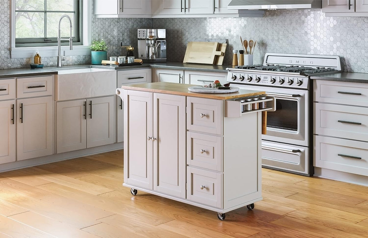 Mobile Kitchen Island Cart with Drop Leaf Breakfast Bar
