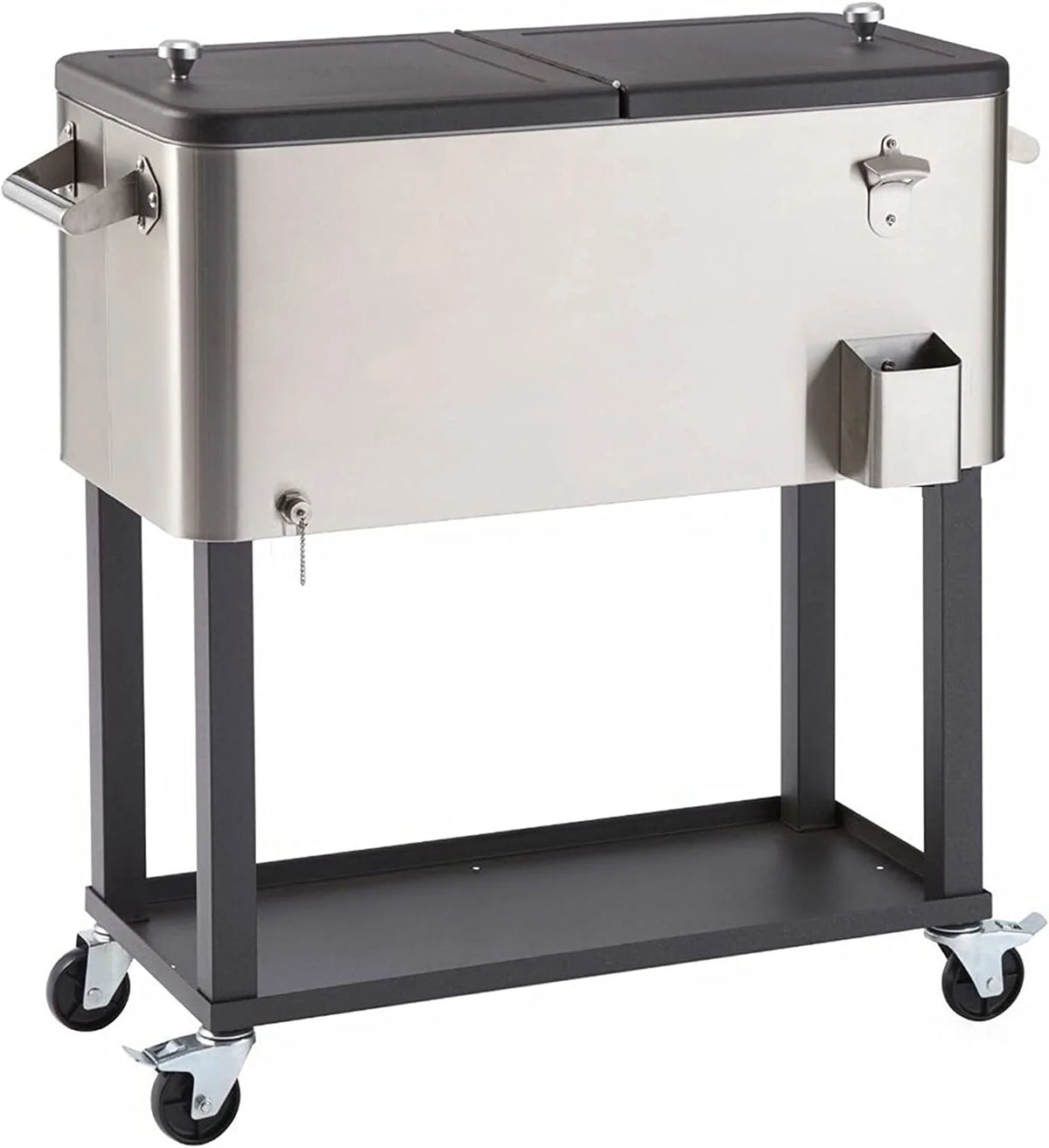 100 Quart Stainless Steel Cooler with Cover, Rolling Wheels, Bottle Opener and Outdoor Beverage Storage