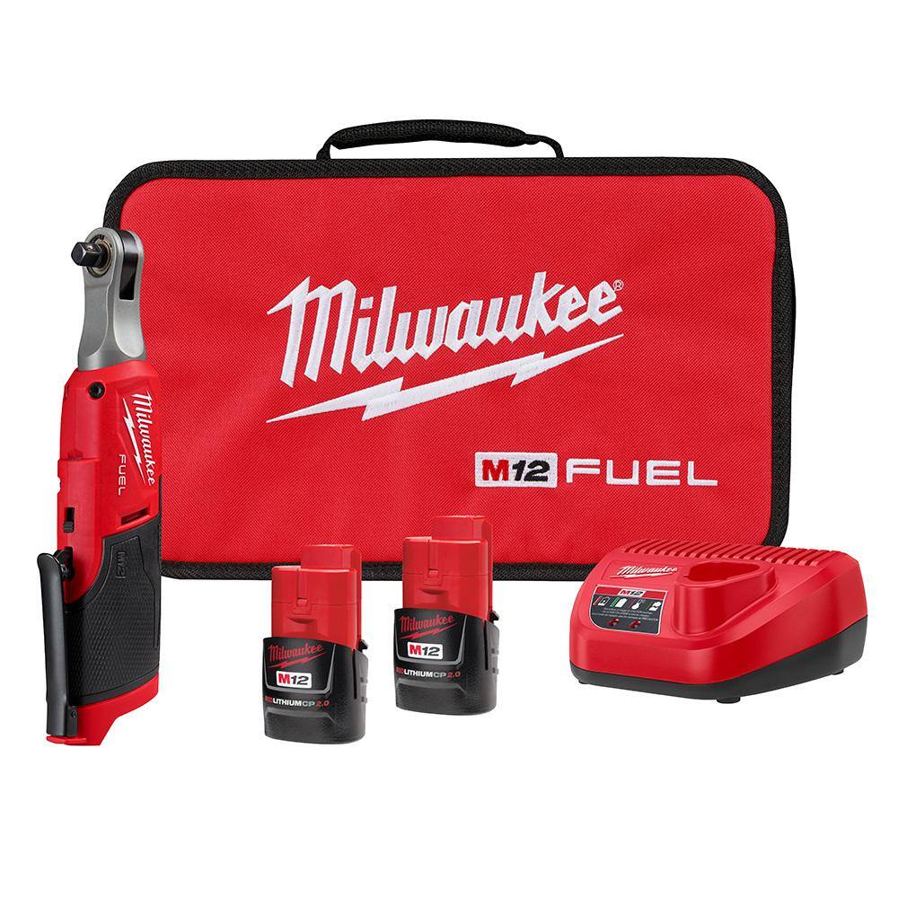 12V Brushless Cordless 3/8-Inch High-Speed Ratchet Kit with 2 Batteries, Charger and Bag