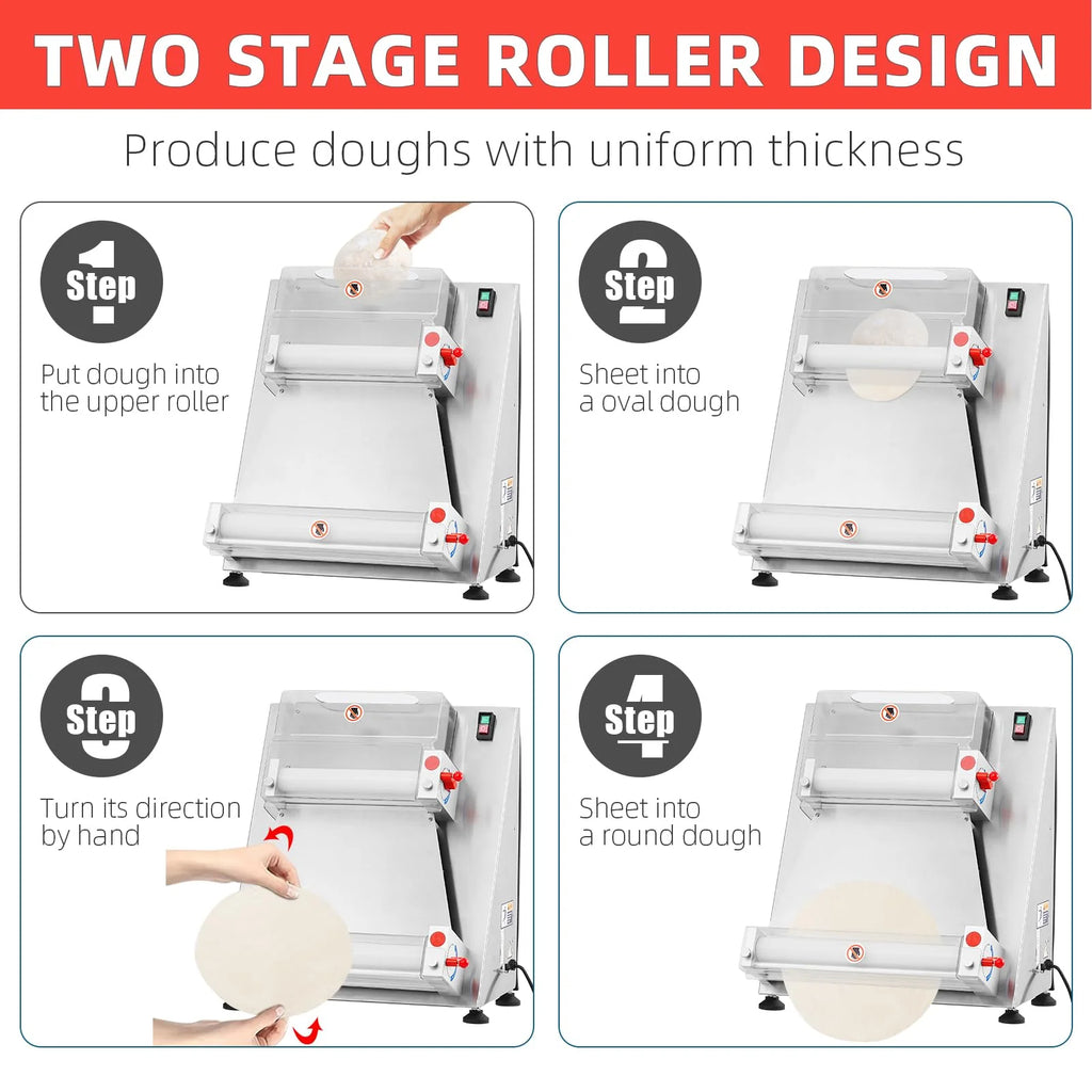 Commercial Pizza Dough Roller Sheeter, 16-Inch Automatic Electric Dough Sheeter with 370W Motor, Stainless Steel Dough Roller for Pizza, Noodles, Bread and Pasta