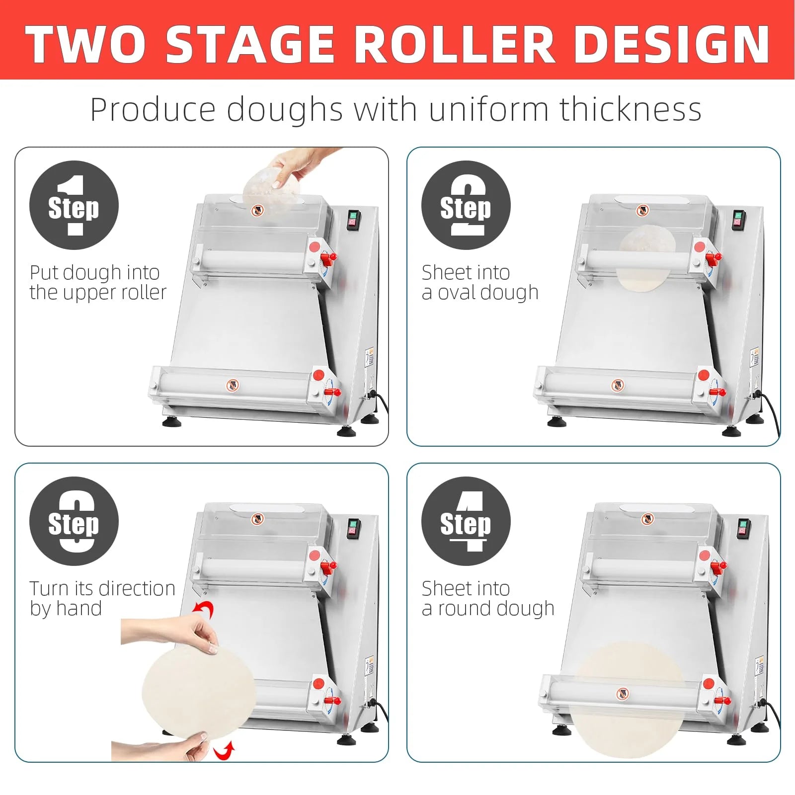 Commercial Pizza Dough Roller Sheeter, 16-Inch Automatic Electric Dough Sheeter with 370W Motor, Stainless Steel Dough Roller for Pizza, Noodles, Bread and Pasta