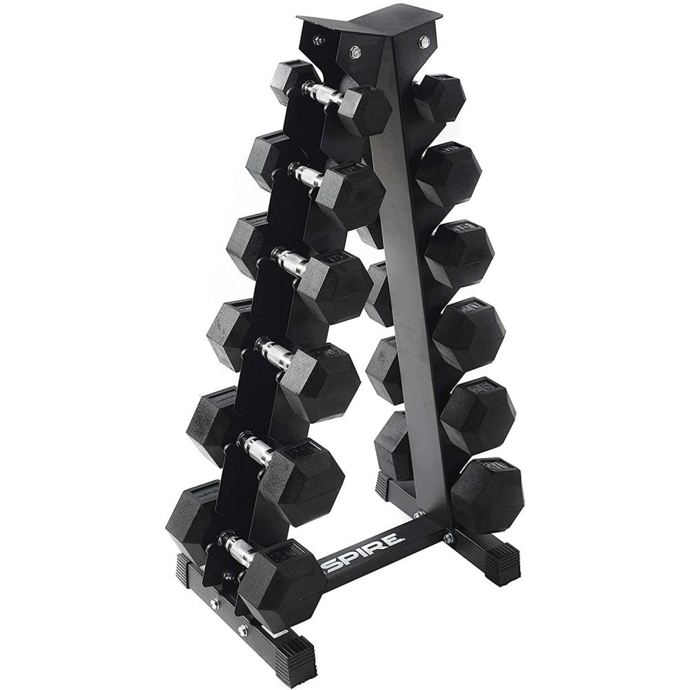 210-Lb. Rubber Dumbbell Set, 5-30 Lb. Pairs, with 6-Pair Vertical Rack