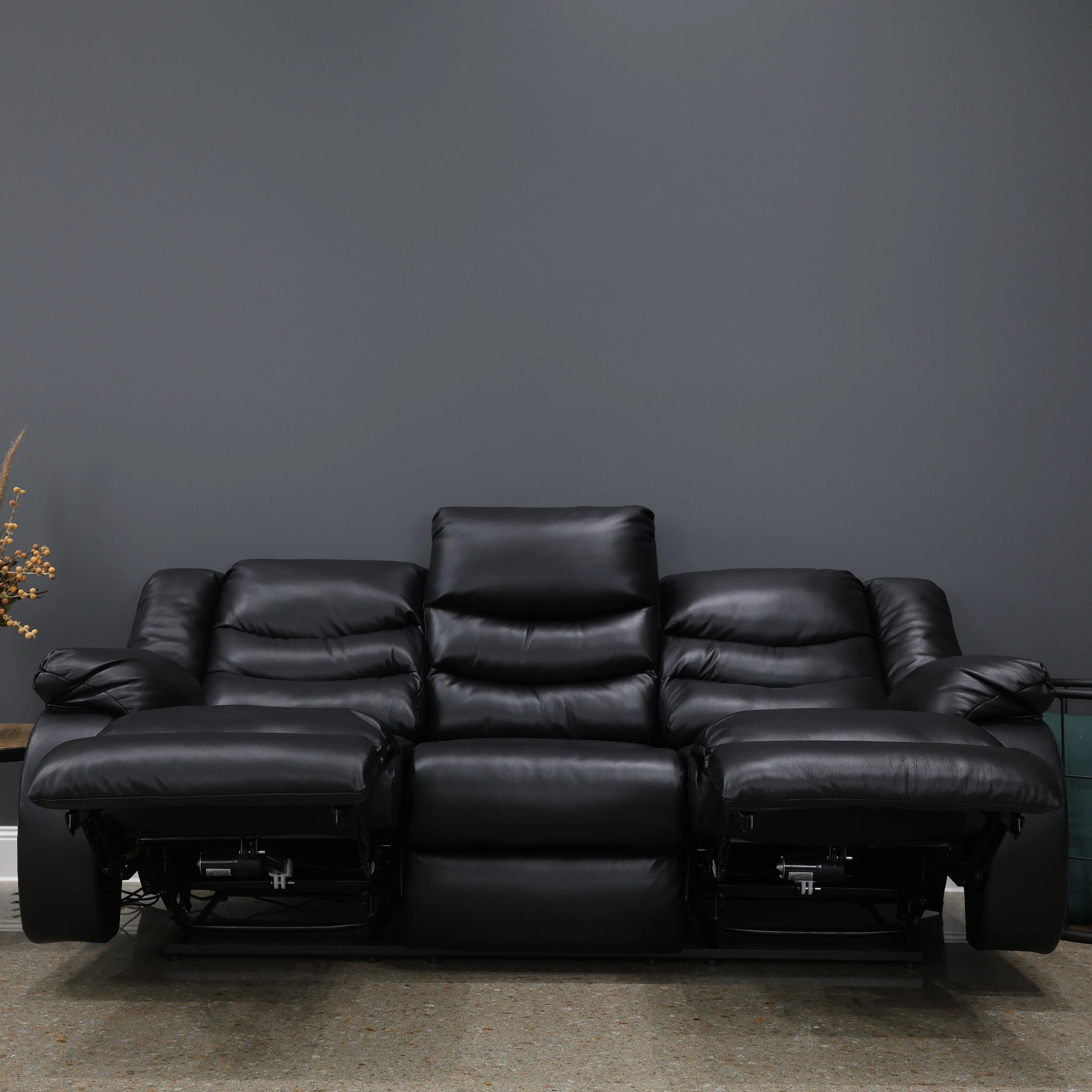 Werribee Electric Power Sofa Black Leather