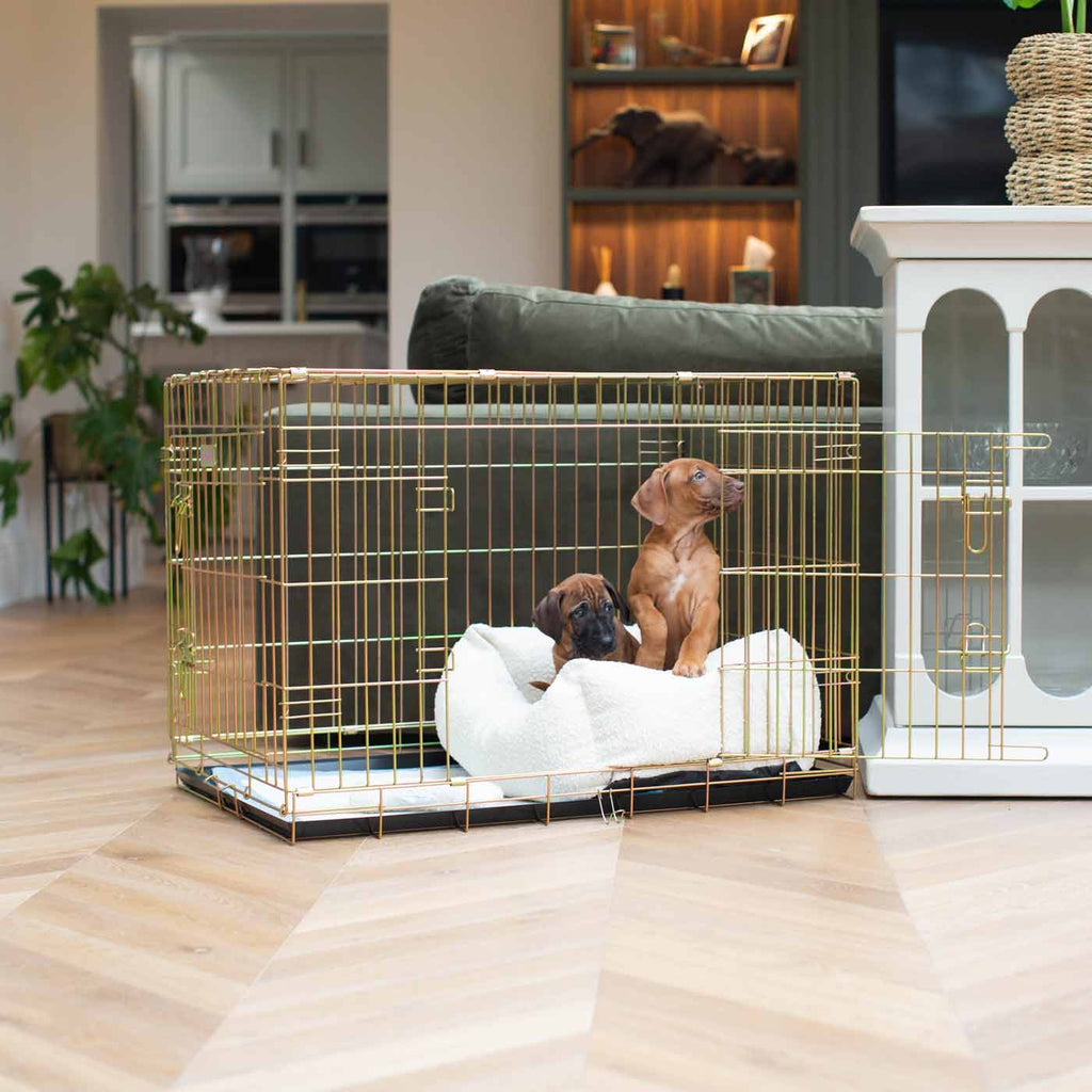 Cozy & Calming Puppy Cage Bed In Ivory Bouclé