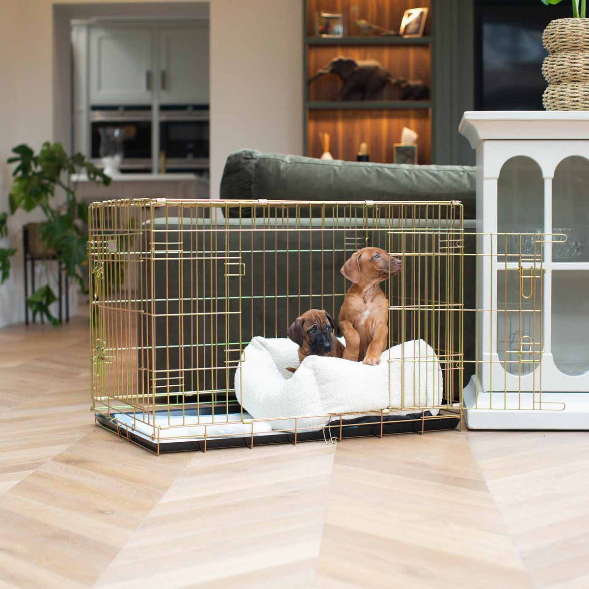 Cozy & Calming Puppy Cage Bed In Ivory Bouclé