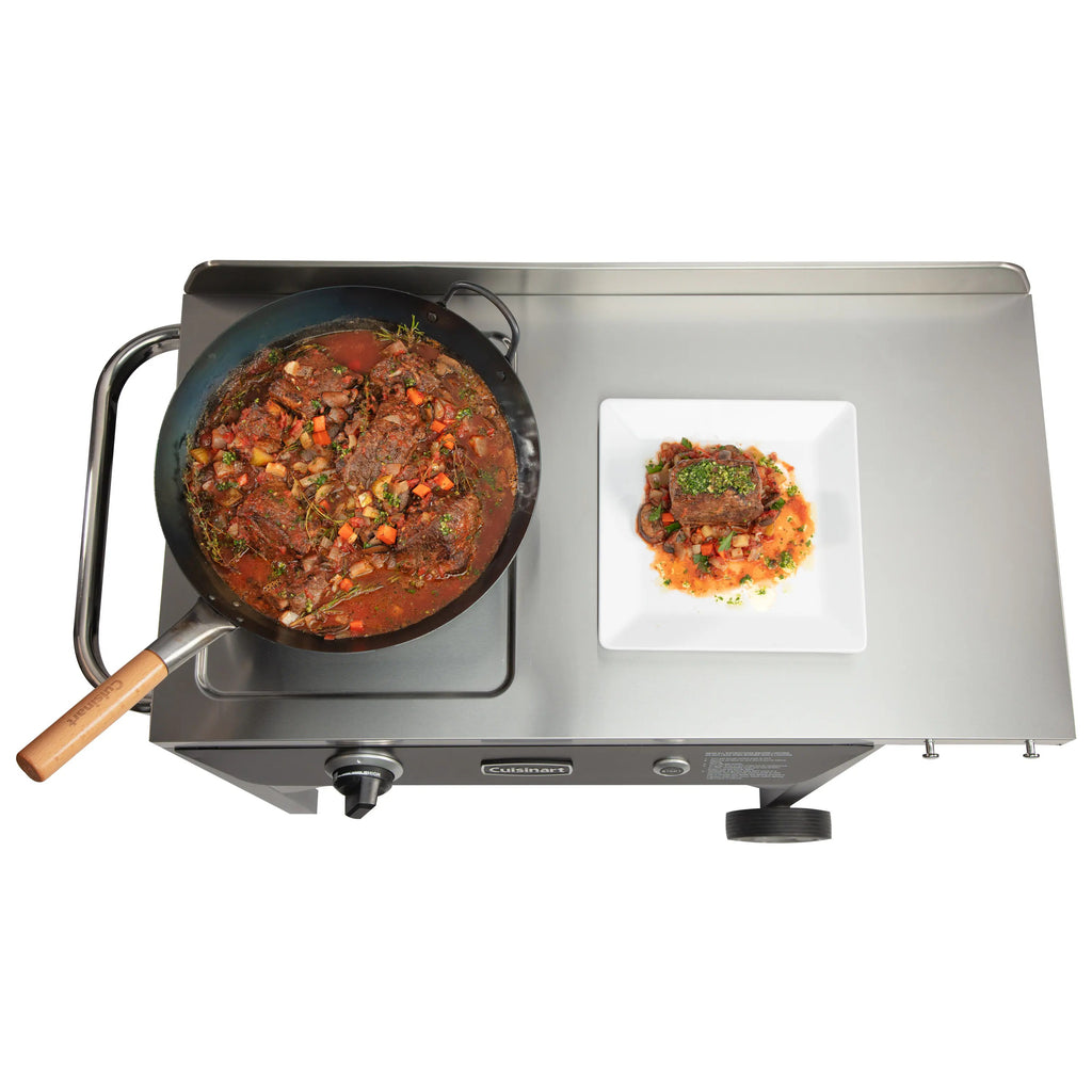 50,000 BTU Propane Outdoor Wok Station with Prep Table and 14-Inch Carbon Steel Wok, Black