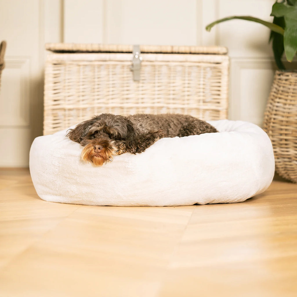 Donut Bed in Calming Anti Anxiety Cream Faux Fur