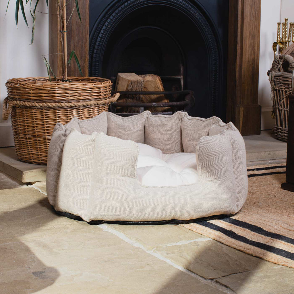 High Wall Bed For Dogs in Herringbone Tweed