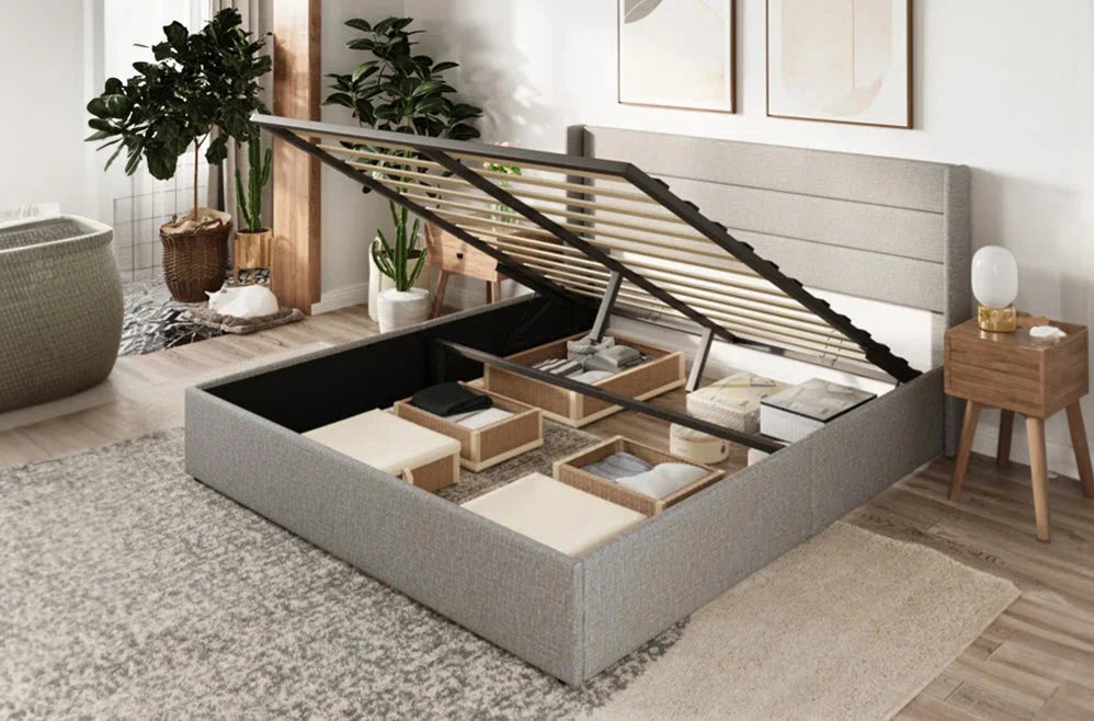 T2162G Grey Linen Hydraulic Lift Storage Platform Bed
