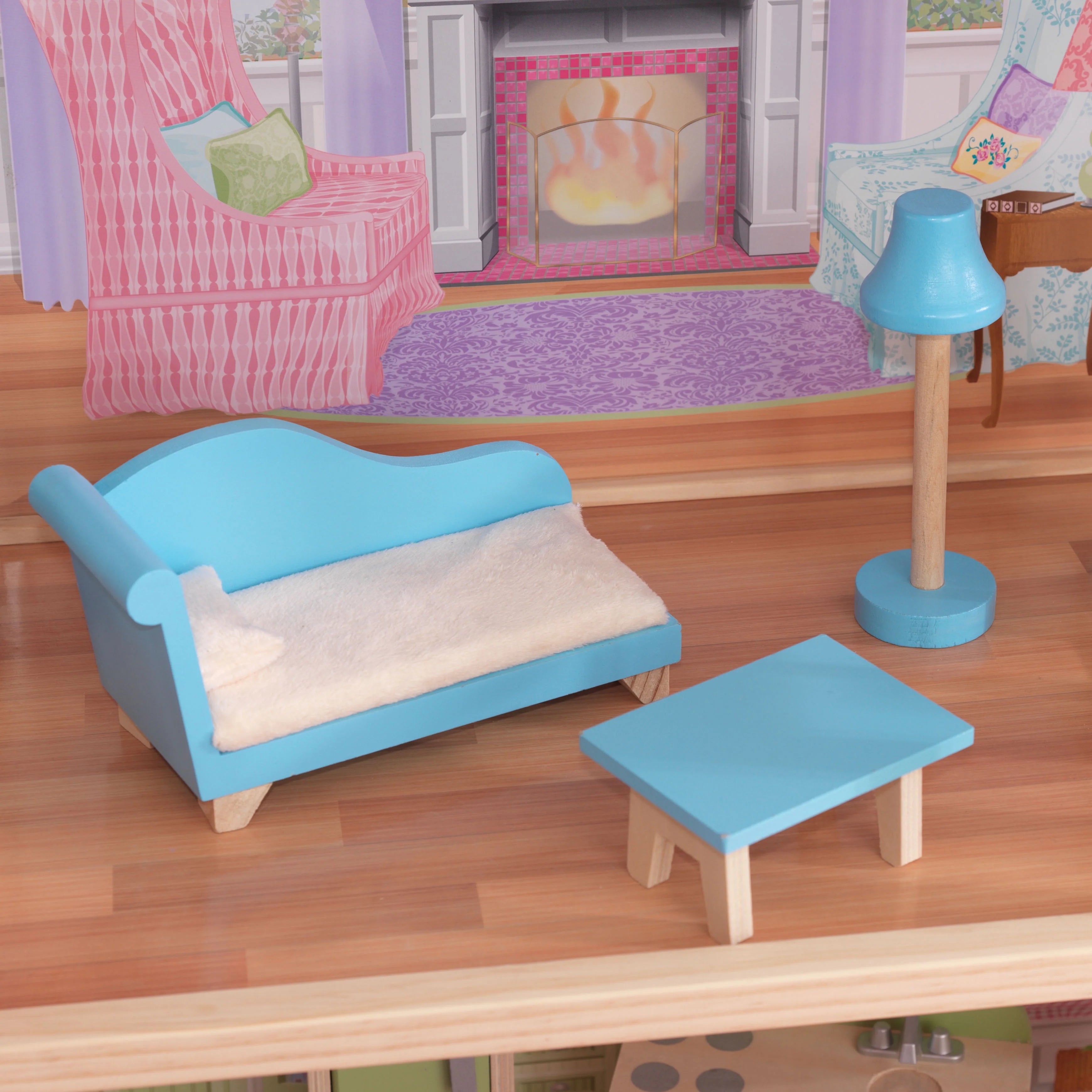 Wooden Dollhouse with 34 Accessories