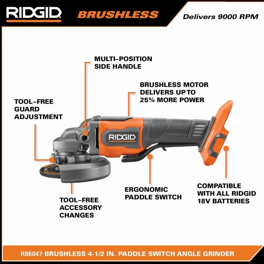 18V Brushless Cordless 4-1/2-Inch Paddle Switch Angle Grinder Kit with Two 4.0Ah Batteries, Charger and Bag