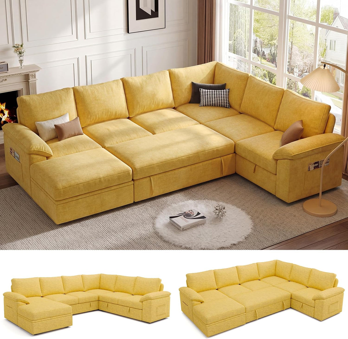 106'' Modular Sectional Sofa with Pull Out Bed, Sleeper Sofa, Dark Gray