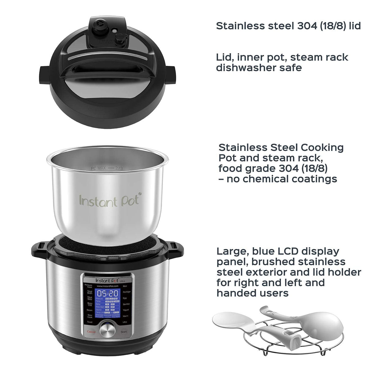 3-Quart 16-in-1 Programmable Electric Pressure Cooker with Touch Control, Stainless Steel, UL Certified