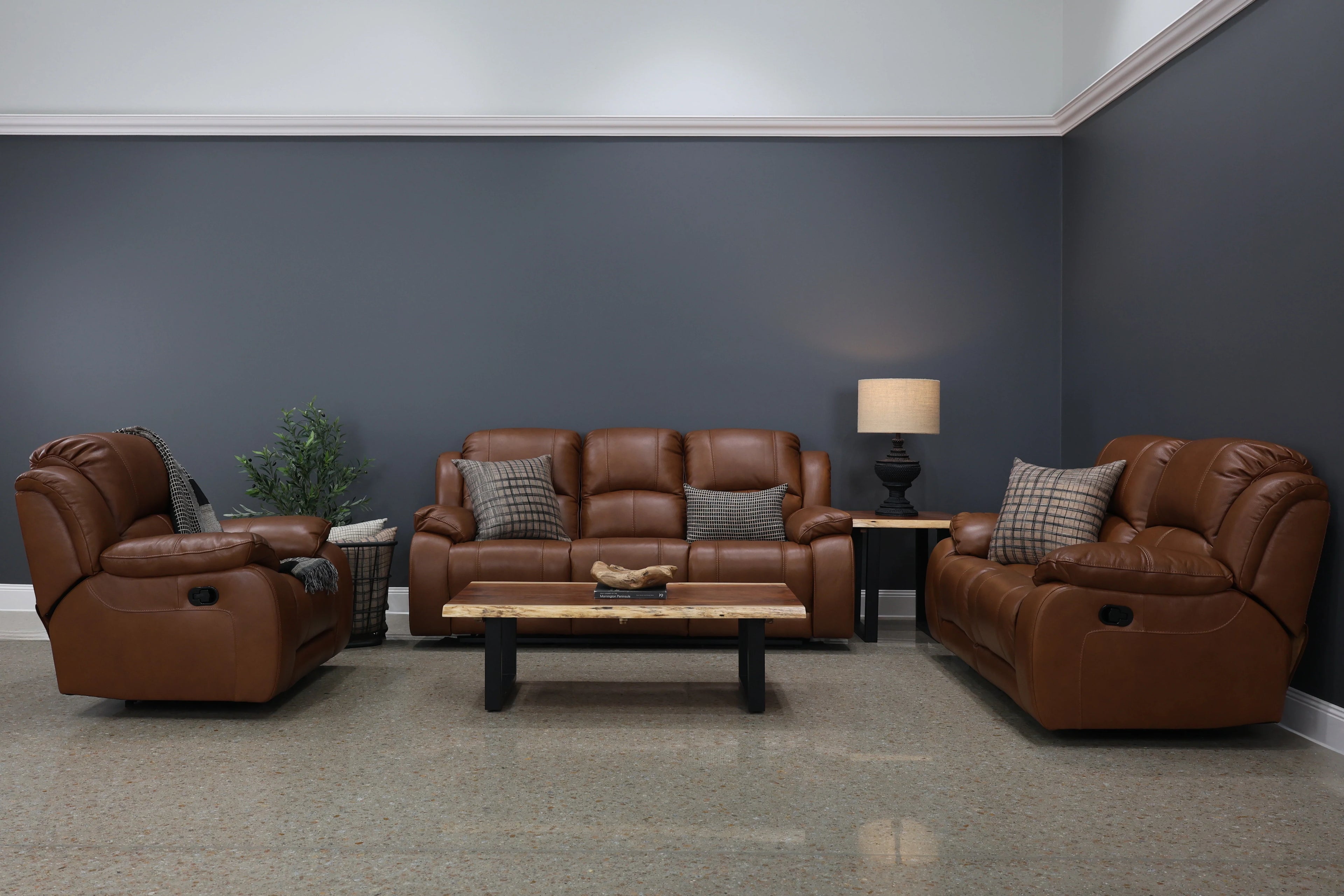Bendigo Manual Reclining Sofa Tan Leather