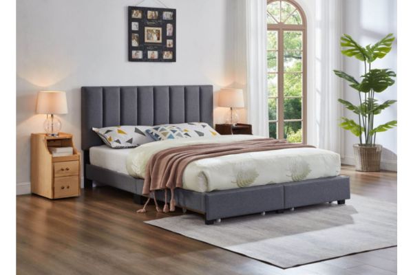T2120G Charcoal Grey Linen Storage Platform Bed with Footboard Drawers