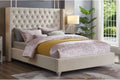 T2380W Off White Velvet Wingback Platform Bed with Nailhead Trim