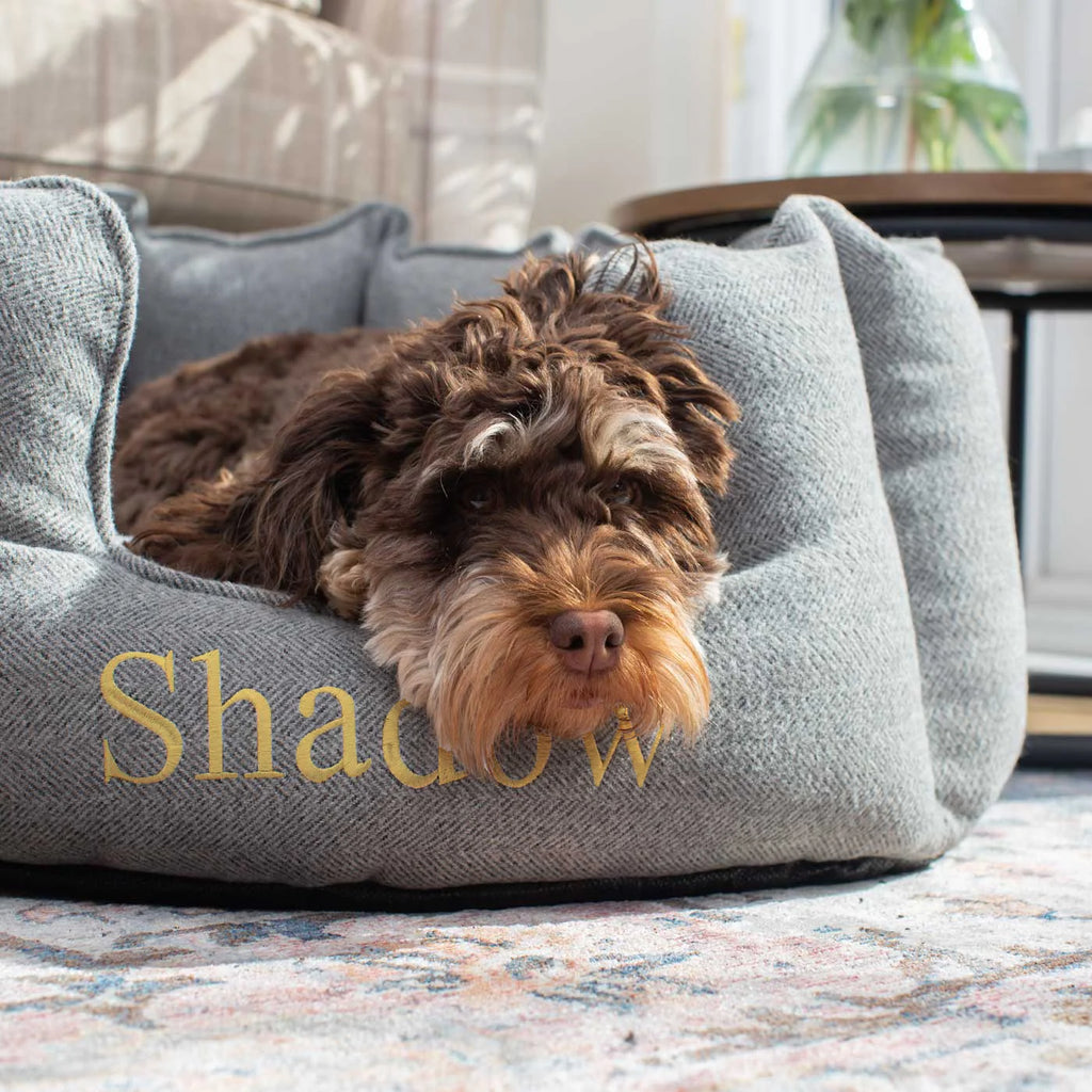 High Wall Bed For Dogs in Herringbone Tweed