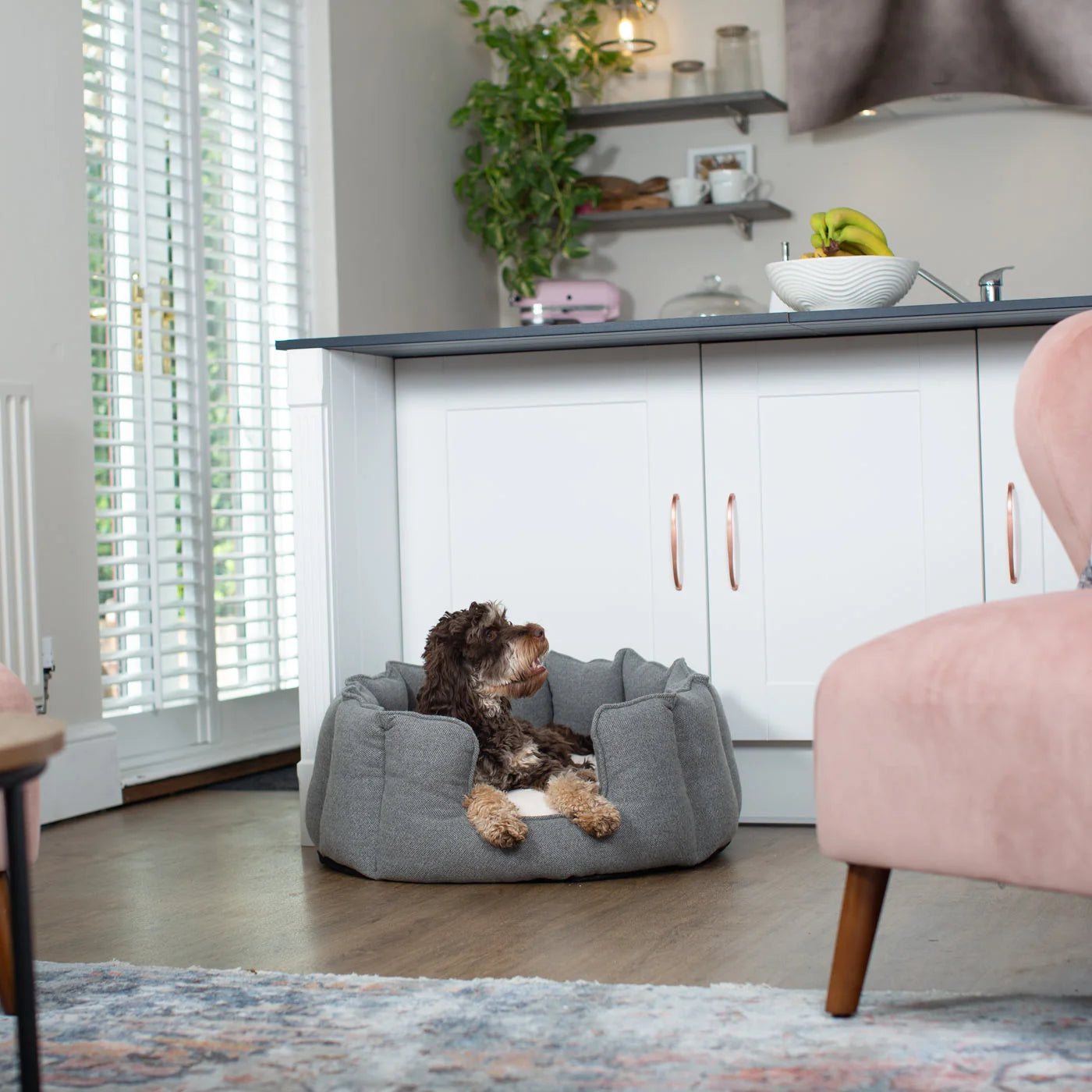 High Wall Bed For Dogs in Herringbone Tweed