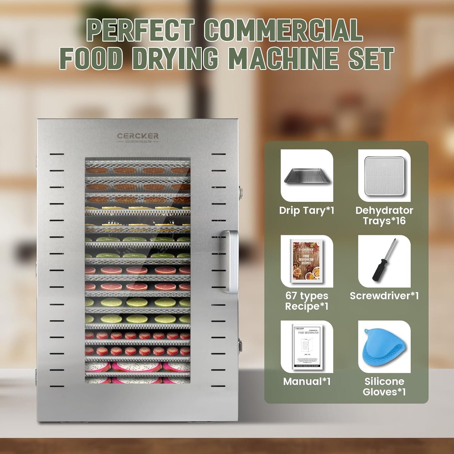 Commercial Food Dehydrator 16 Trays 1500W 70-190F Large