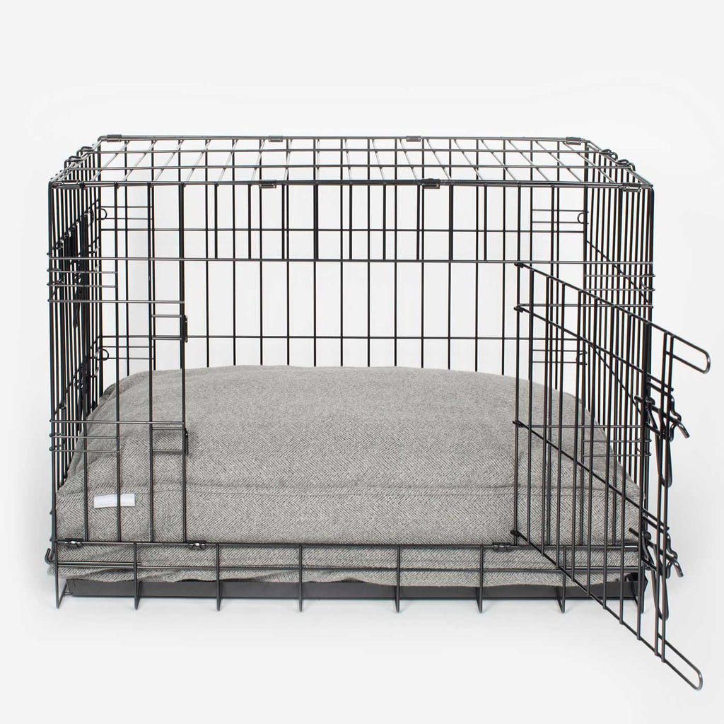Dog Cushion in Pewter Herringbone Tweed