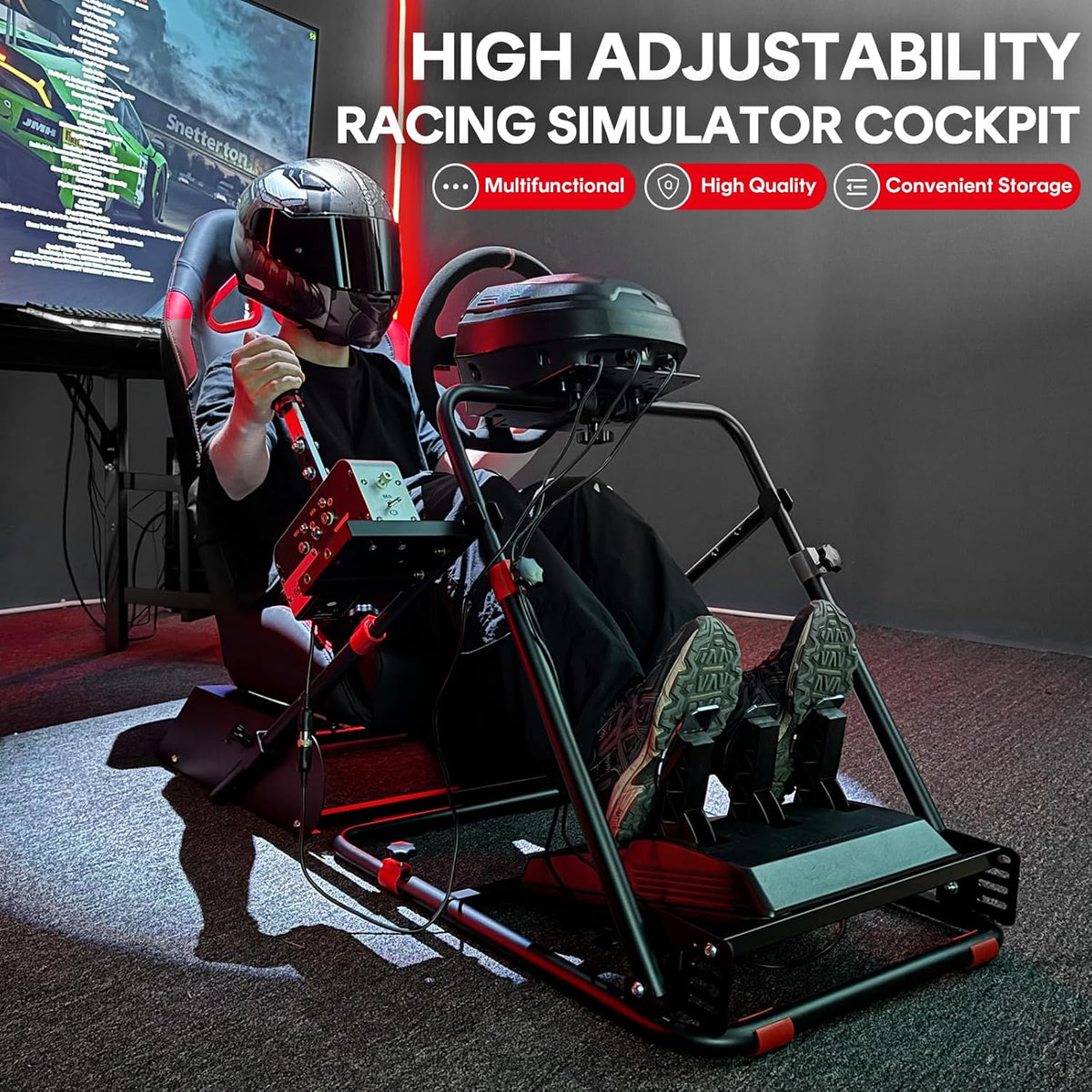 Foldable Racing Simulator Cockpit with Adjustable Racing Seat